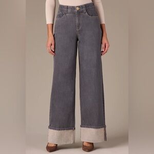 Wit & Wisdom Grey SKYRISE WIDE LEG JEANS WITH WIDE FIXED CUFF